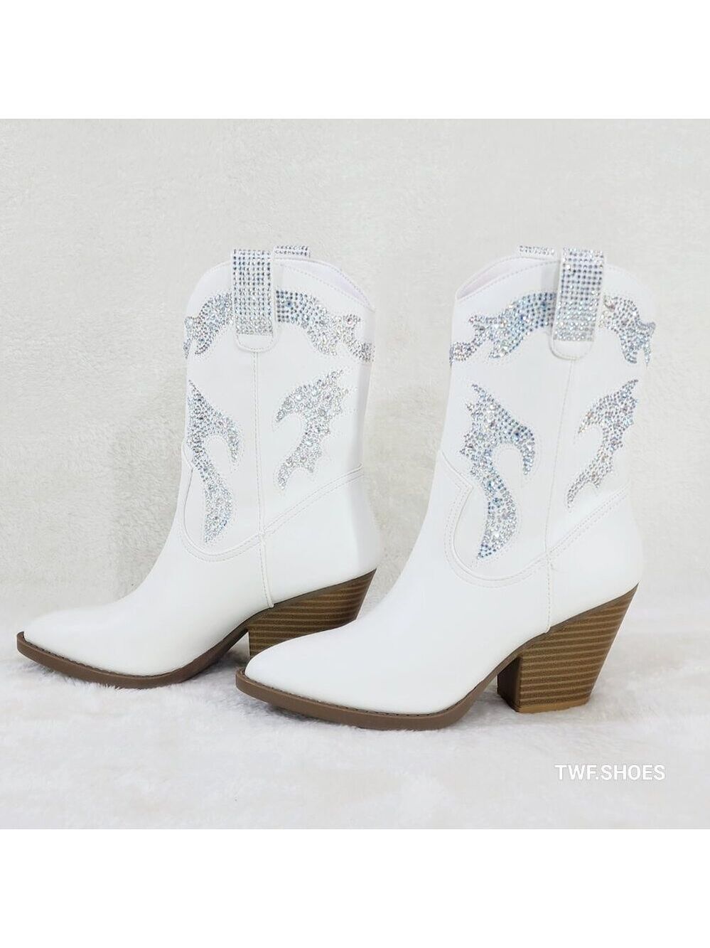 Patty White Multi Sparkle Rhinestones Country Glam Western Cowgirl Ankle Boots - Picture 8 of 8
